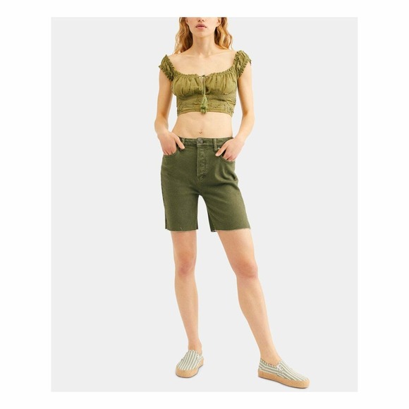 Free People Pants - We The Free People Avery Bermuda Shorts In Army Green Sz 27 $78 Raw Hem …